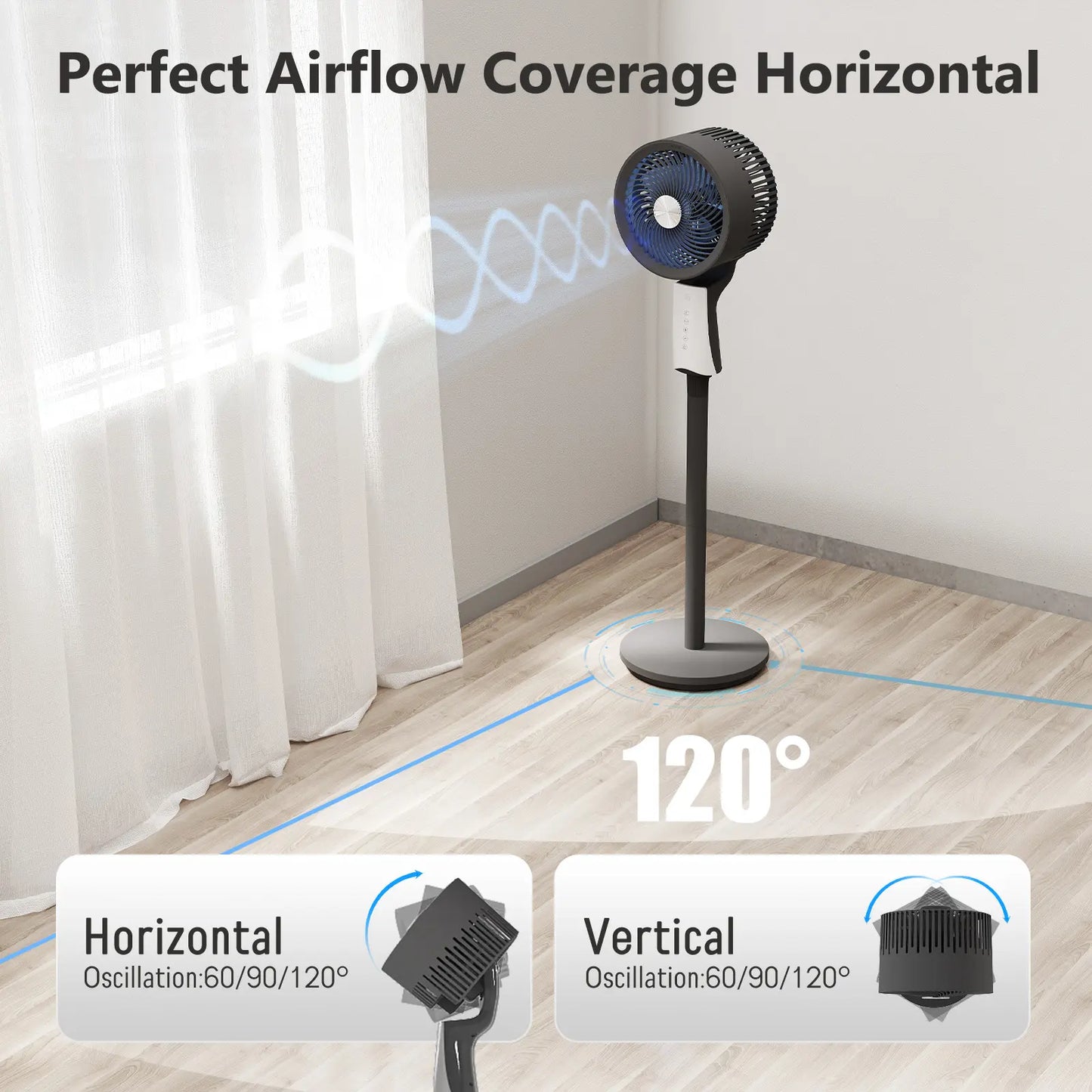 Pedestal Fan for bedroom, 90ft High Velocity Pedestal Fan for Large Rooms & Garages, 32 Speeds 3 Modes, Oscillating with Remote, 12H Timer – for Bedroom Living Office