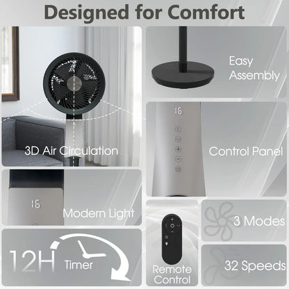 Pedestal Fan for bedroom, 90ft High Velocity Pedestal Fan for Large Rooms & Garages, 32 Speeds 3 Modes, Oscillating with Remote, 12H Timer – for Bedroom Living Office